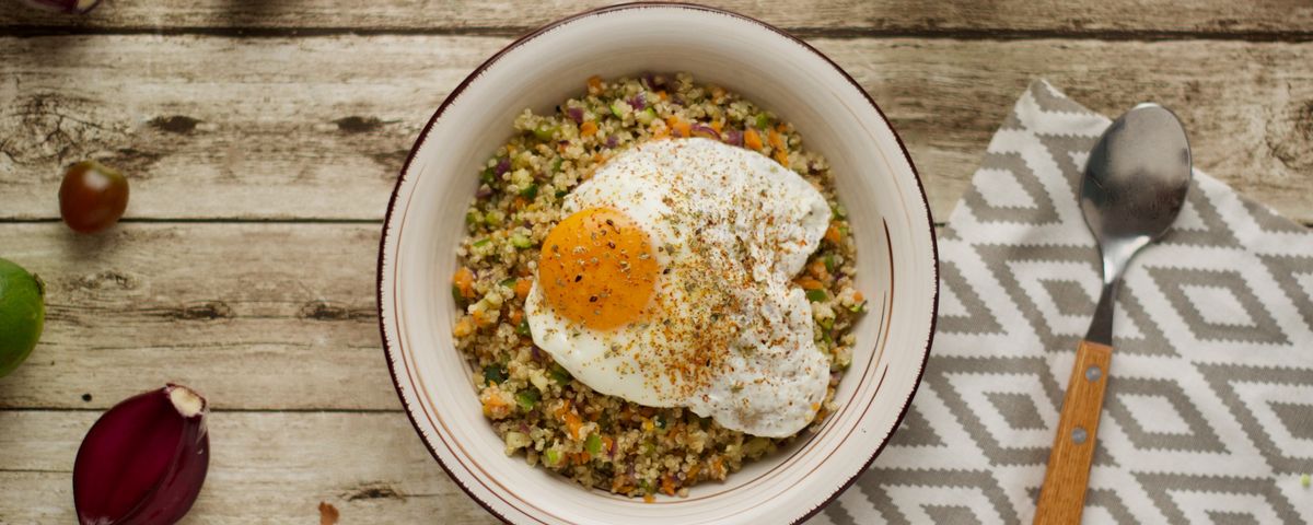 Quinoa, vegetable and egg bowl